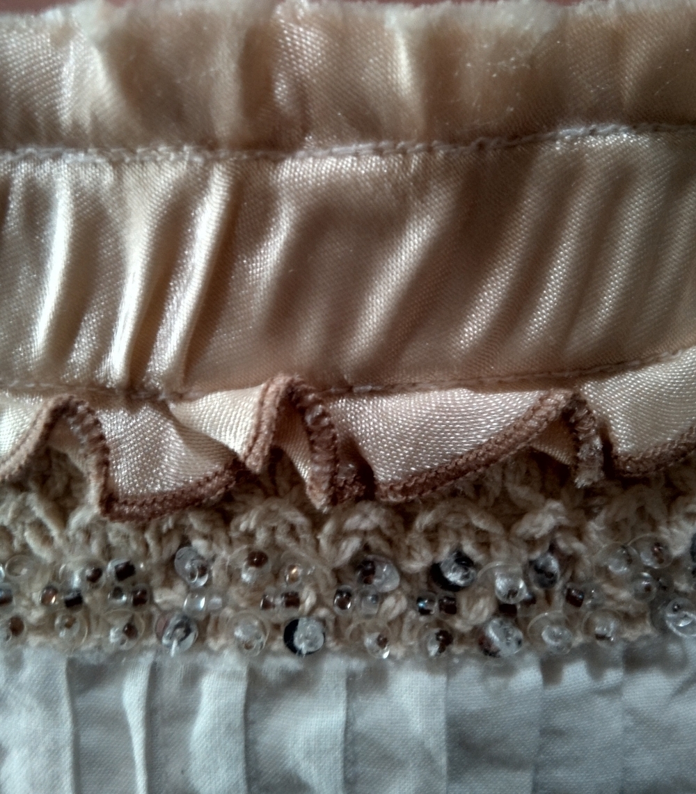 Ashley B White Pleated Full Midi Skirt with Gold Satin Trim and Sequin Detail - Picture 4 of 7